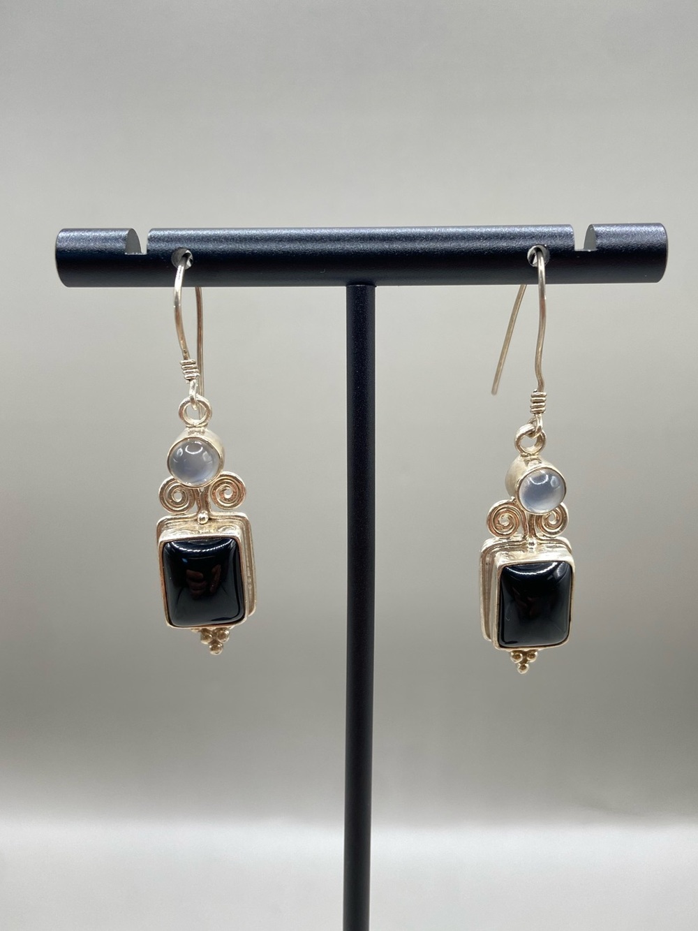 Sajen Sterling Silver Black Onyx Moonstone Drop Earrings